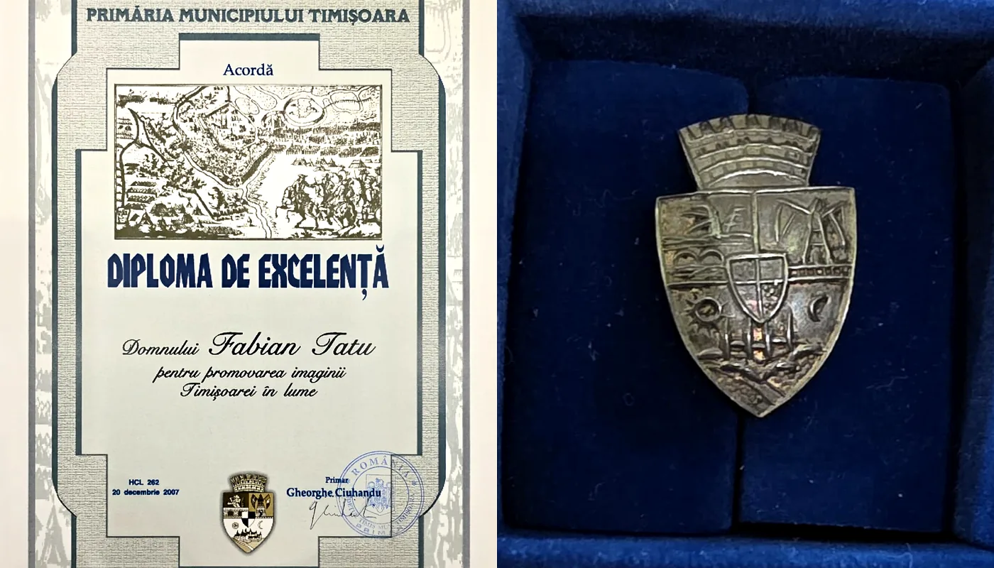 Diploma de Excelență și insigna Primăriei Municipiului Timișoara